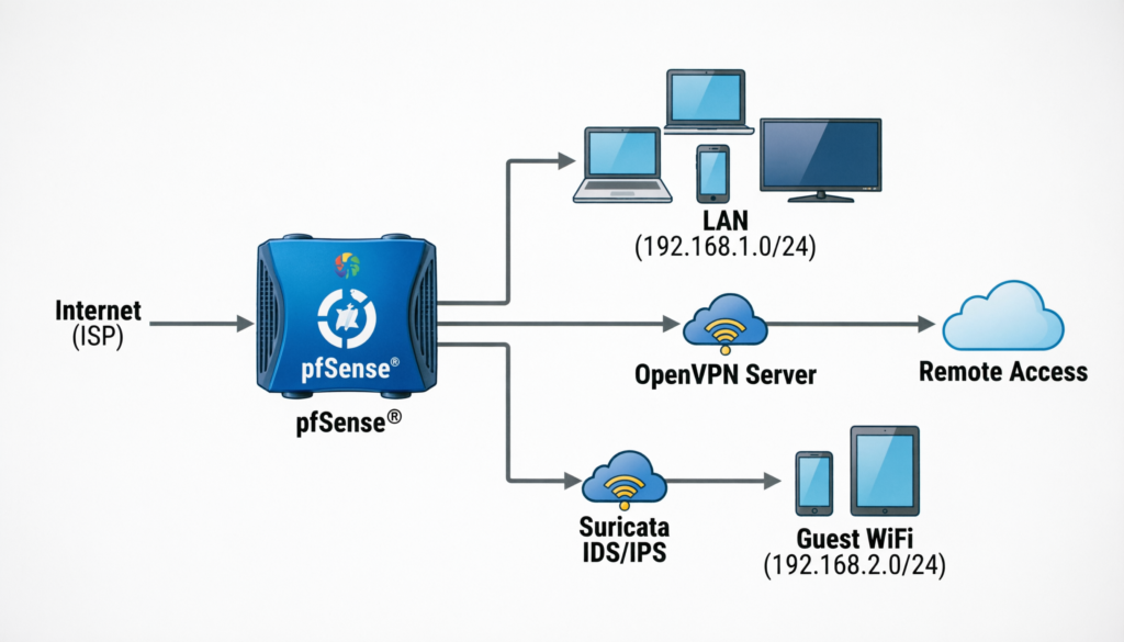 Esquema de red doméstica segura protegida por pfSense
