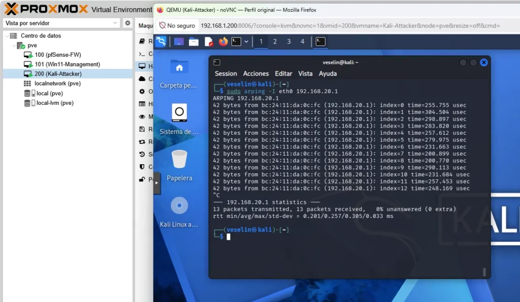 Configuración Detallada – Kali Linux (VM 200)