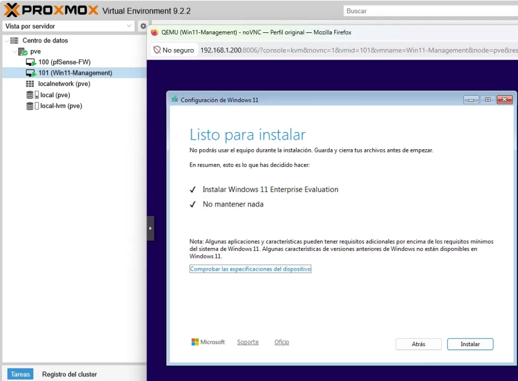 Mi Laboratorio de Ciberseguridad Profesional con Proxmox y pfSense Guía Paso a Paso instalación de Windows 11 Enterprise Evaluation