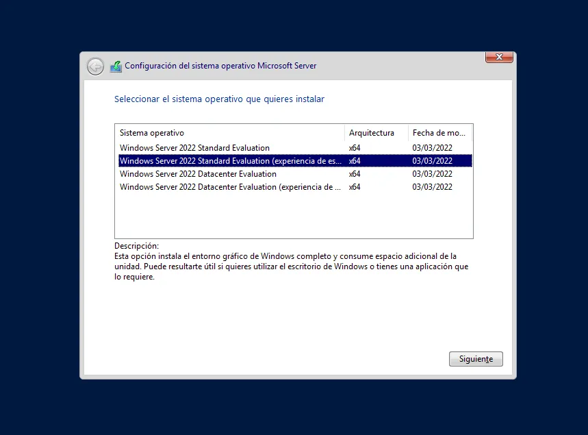 Windows Server 2022 Standard Evaluation (Desktop Experience)