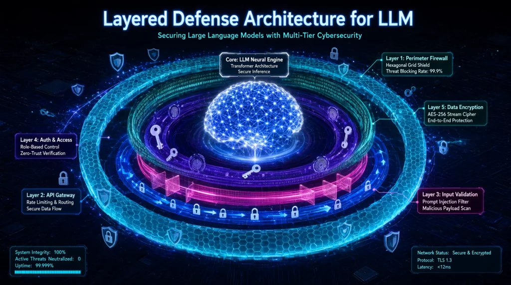 Arquitectura de defensa en capas para LLM
